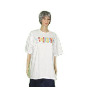 HANES BEEFY T Vintage SS T-Shirt  Size XL ~ White w/ Multi Colored Applique